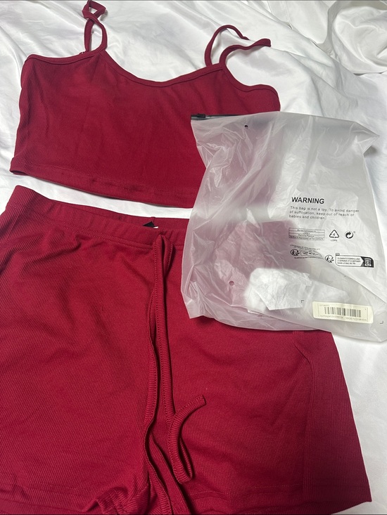 SHEIN Other - SHEIN Red Ribbed Cami Crop Top & Shorts Set